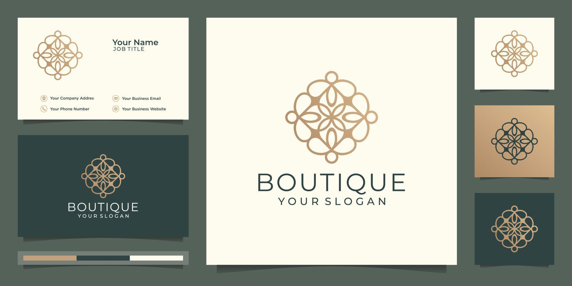 plantilla de monograma floral simple y elegante, diseño de logotipo de oro boutique e ilustración de vector de tarjeta de visita premium vector.premium vector