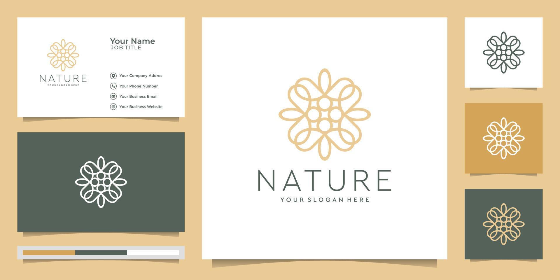 Flower logo design with line art style. logos can be used for spa, beauty salon, decoration, boutique. and business card Premium Vector