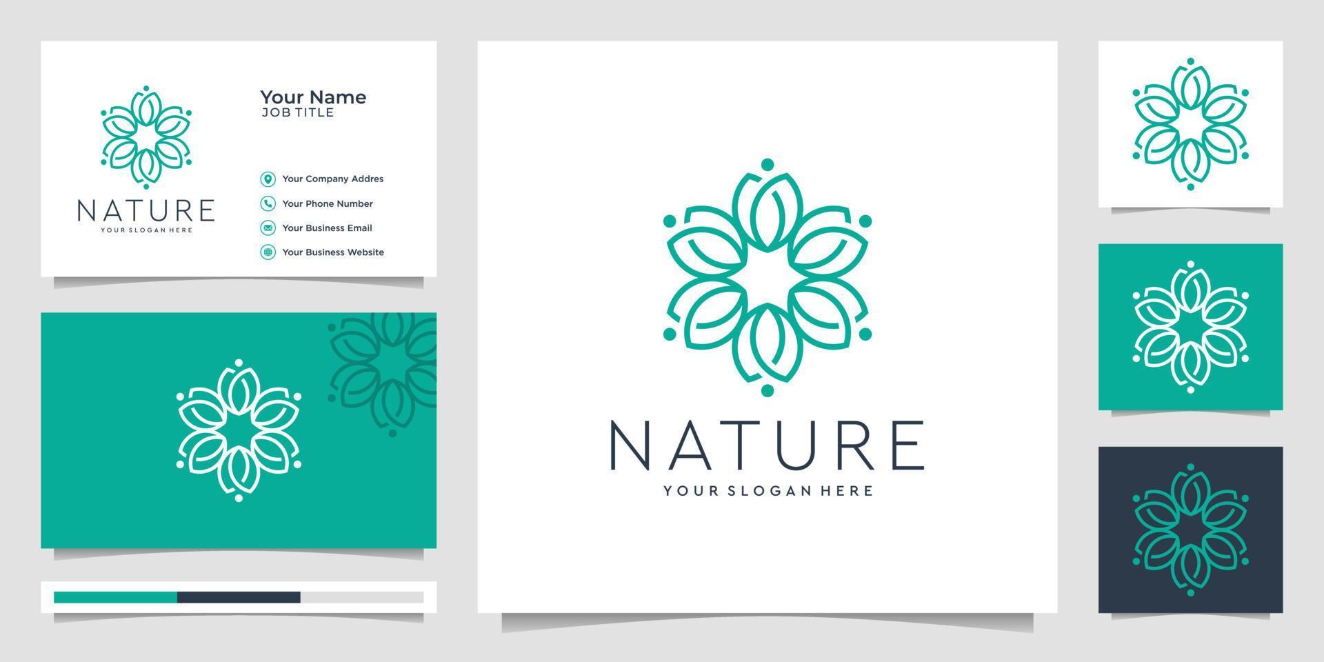 Flower logo design with line art style. logos can be used for spa, beauty salon, decoration, boutique. and business card Premium Vector