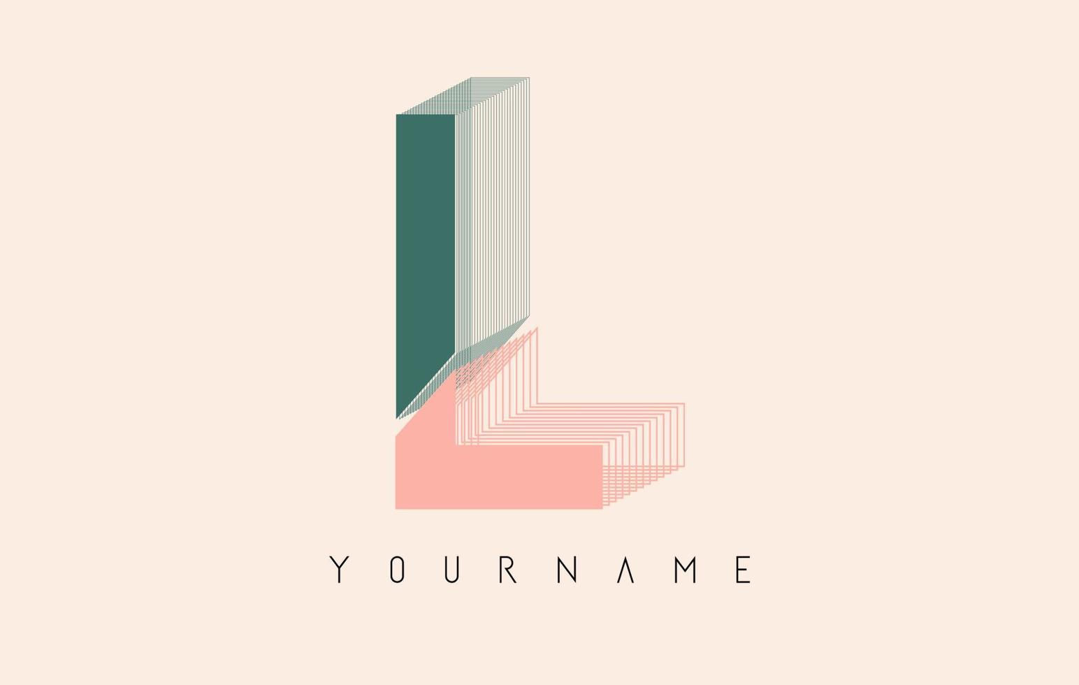 Wireframe L Letter Logo Design in two colors. Creative vector illustration with wired, mirrored outline frame.