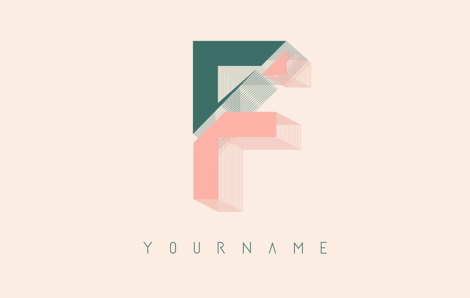 Wireframe F Letter Logo Design in two colors. Creative vector illustration with wired, mirrored outline frame.