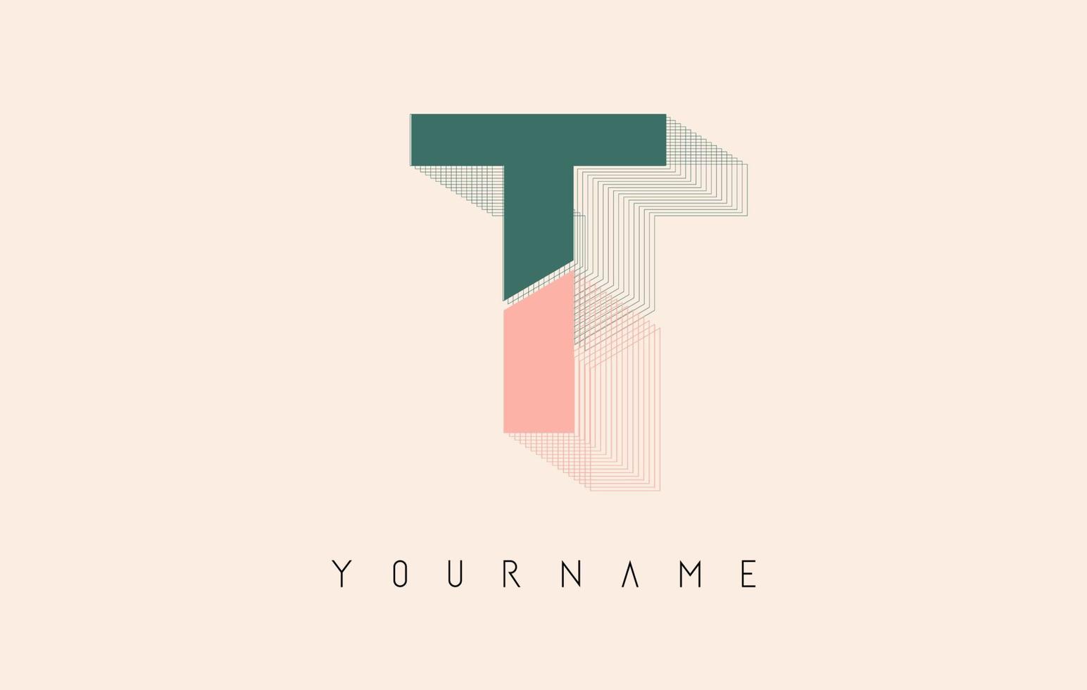 Wireframe T Letter Logo Design in two colors. Creative vector illustration with wired, mirrored outline frame.