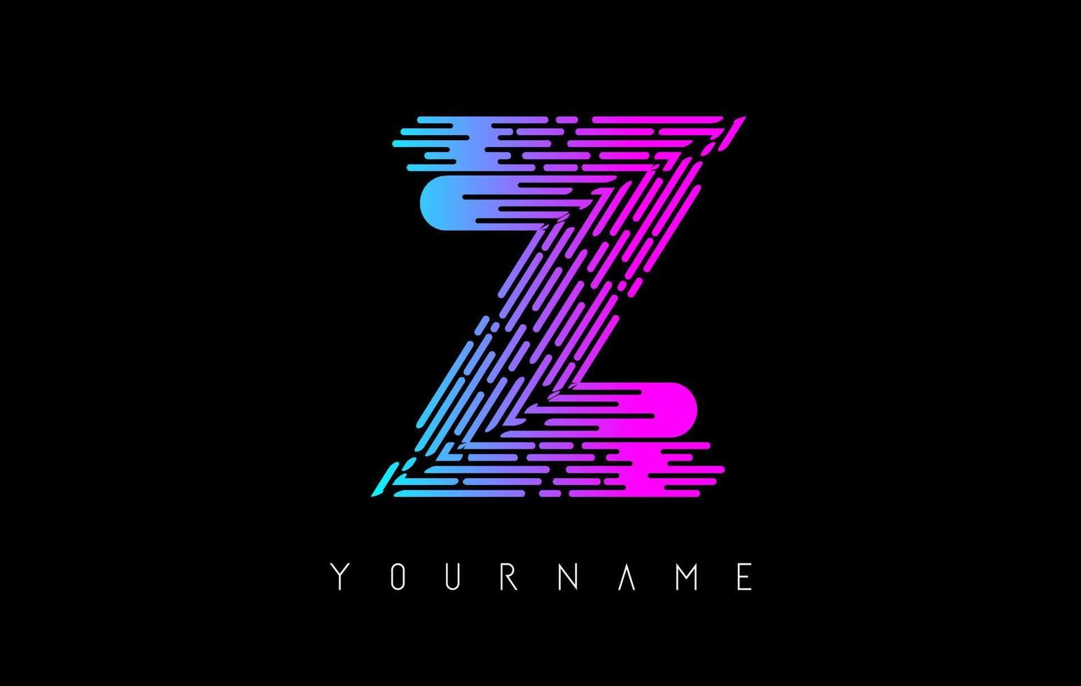 Vibrant pink and blue Z letter logo concept. Creative minimal monochrome monogram with lines and finger print pattern. vector