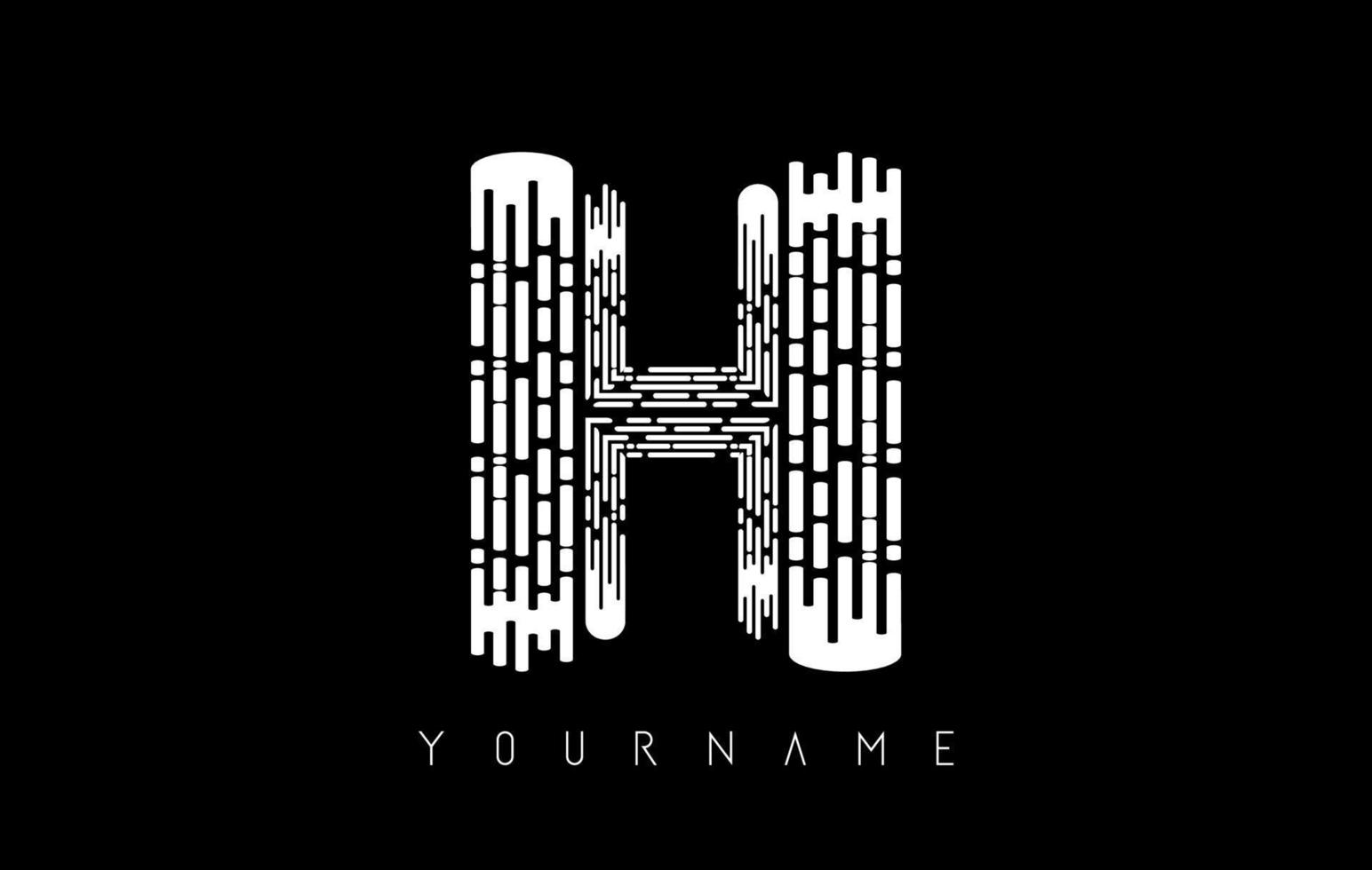 White H letter logo concept. Creative minimal monochrome monogram with lines and finger print pattern. vector