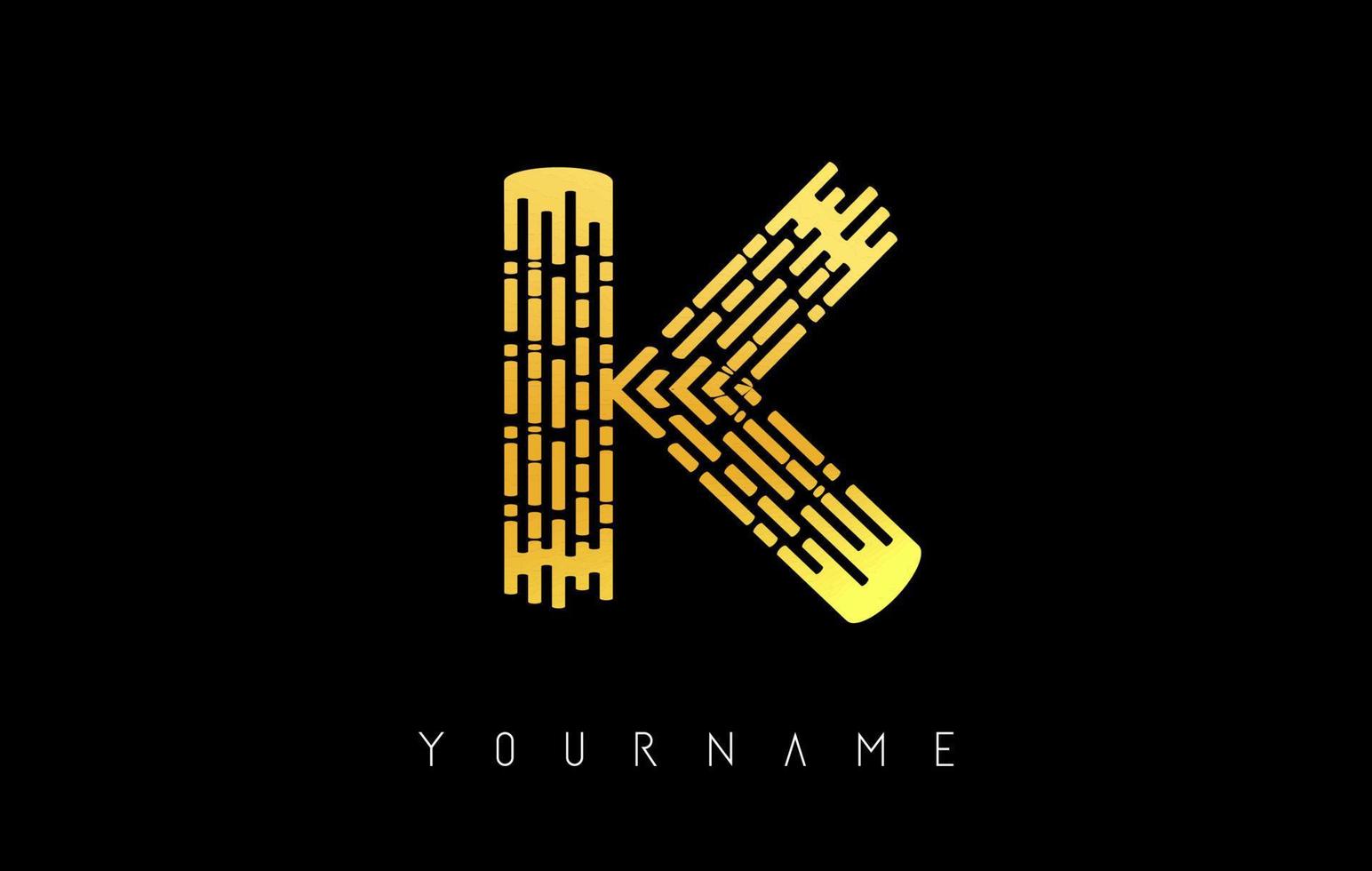 Golden K letter logo concept. Creative minimal monochrome monogram with lines and finger print pattern. vector