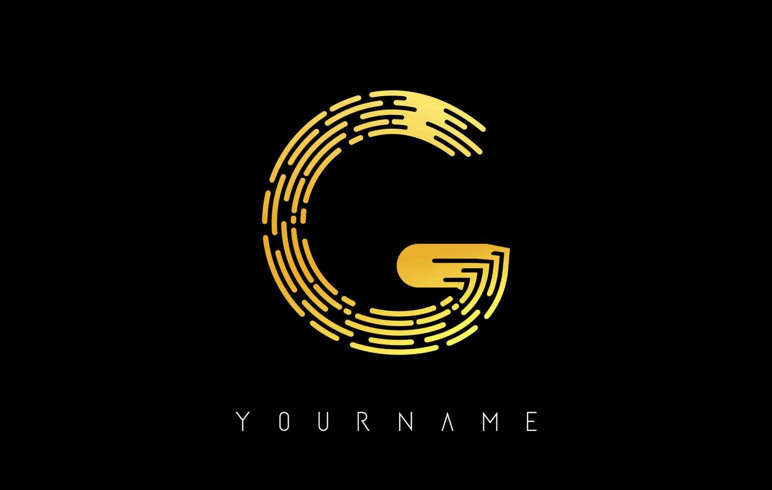 Golden G letter logo concept. Creative minimal monochrome monogram with lines and finger print pattern. vector