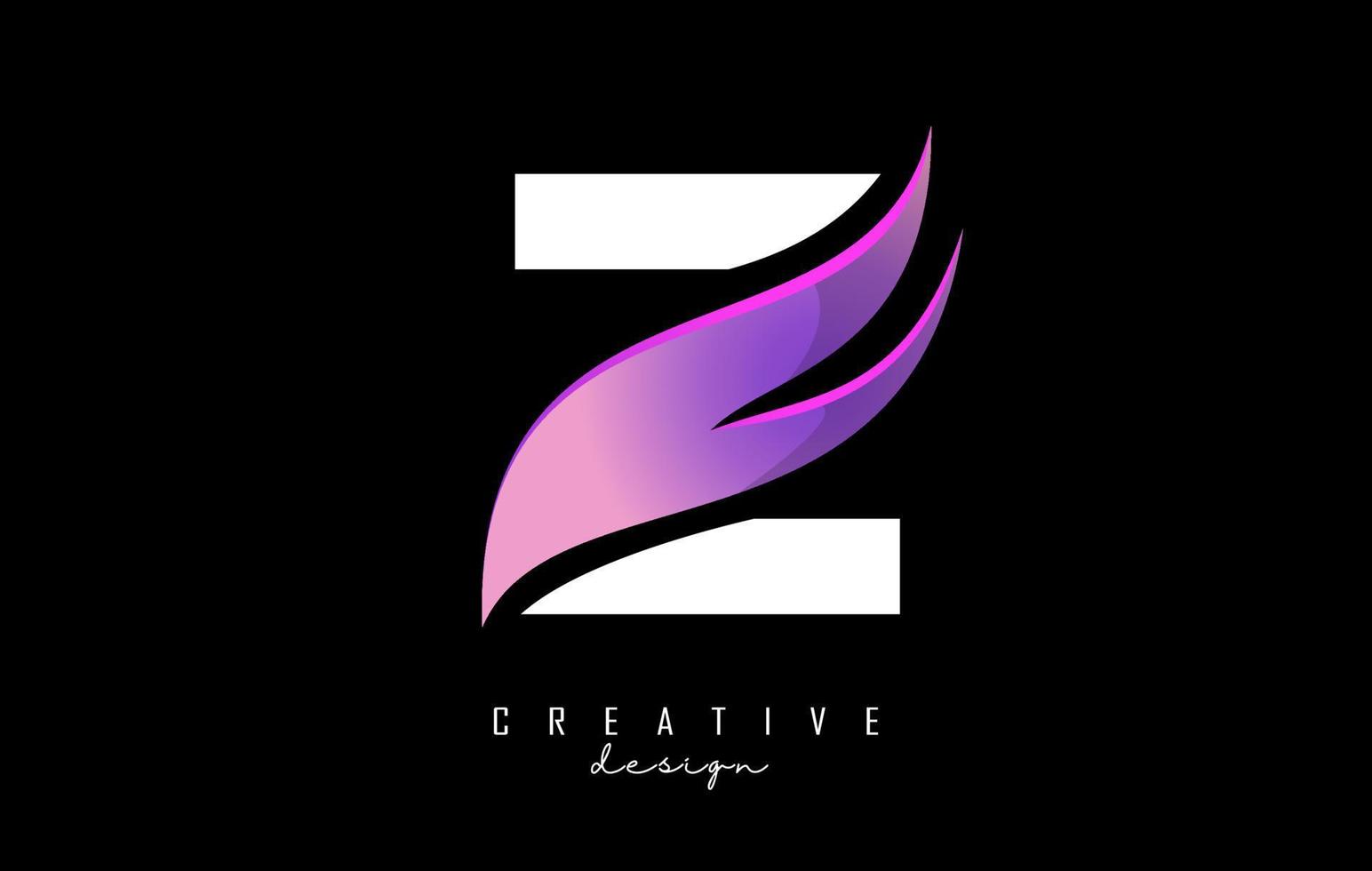 Vector illustration of abstract white letter Z with pink leaf design.