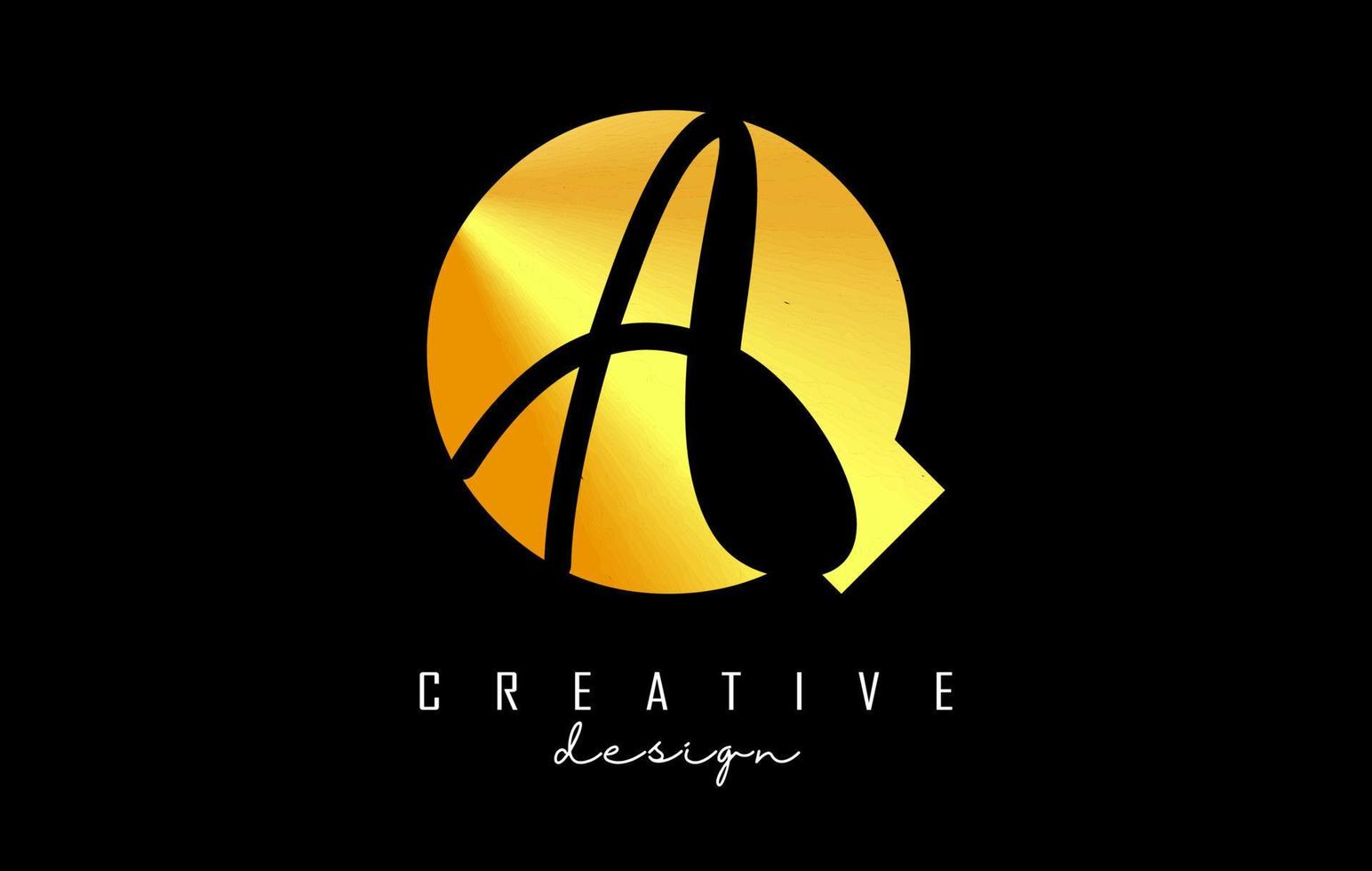 Golden Letters QA Logo with a minimalist design. Letters Q and A with geometric and handwritten typography. vector