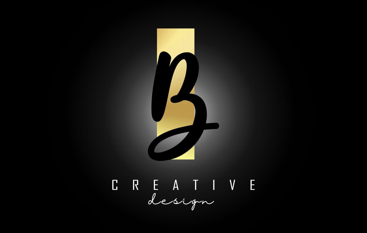 Golden Letters IB Logo with a minimalist design. Letters I and B with geometric and handwritten typography. vector