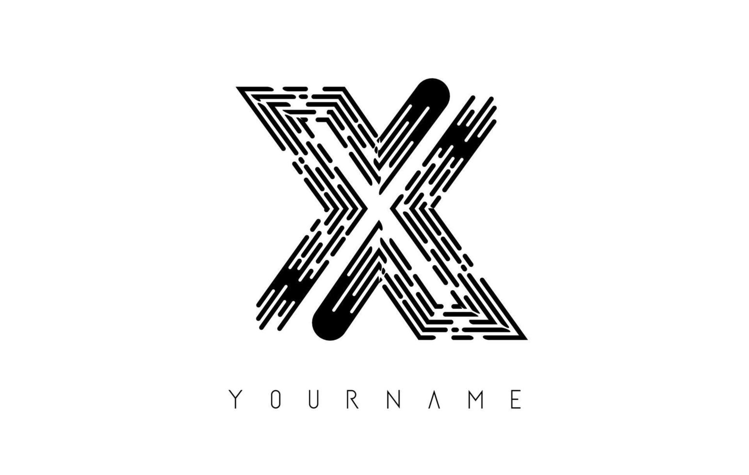 Black X letter logo concept. Creative minimal monochrome monogram with lines and finger print pattern. vector
