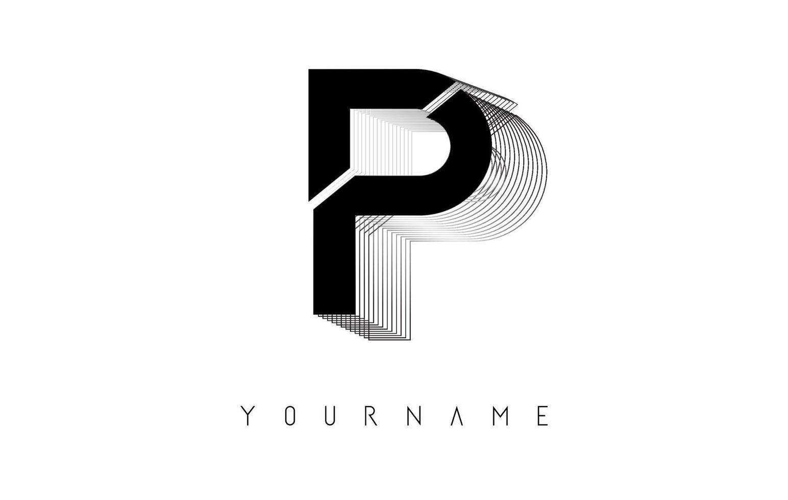 Black Wireframe P Letter Logo Design. Creative vector illustration with wired outline frame.