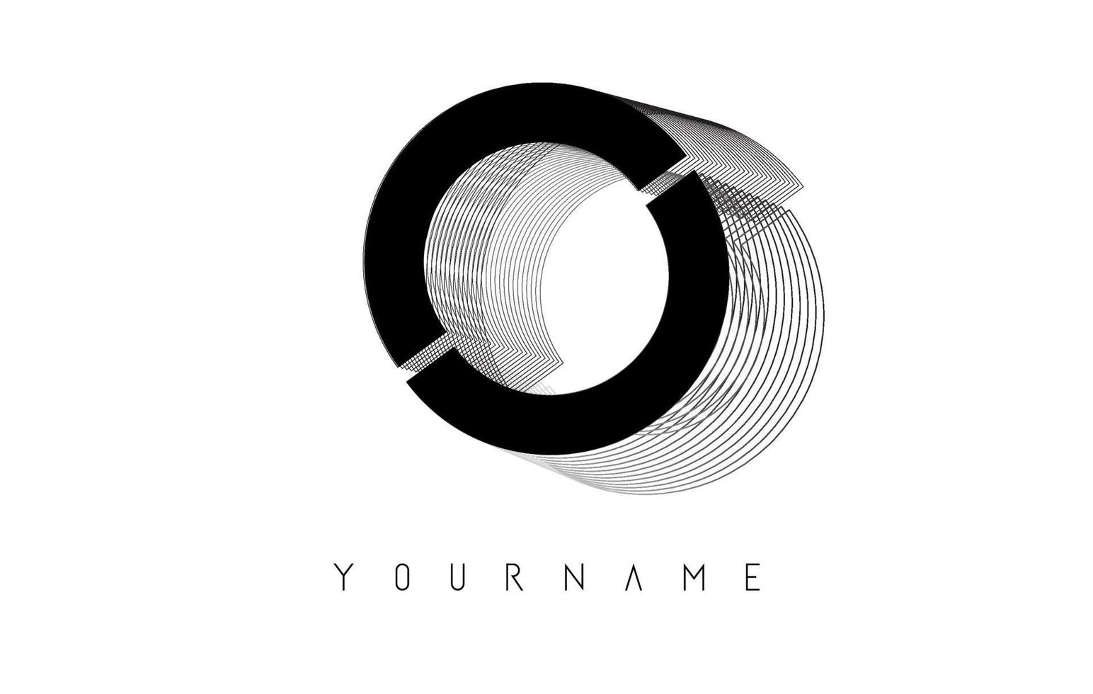 Black Wireframe O Letter Logo Design. Creative vector illustration with wired outline frame.