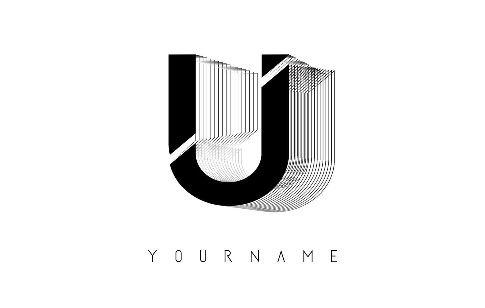 Black Wireframe U Letter Logo Design. Creative vector illustration with wired outline frame.