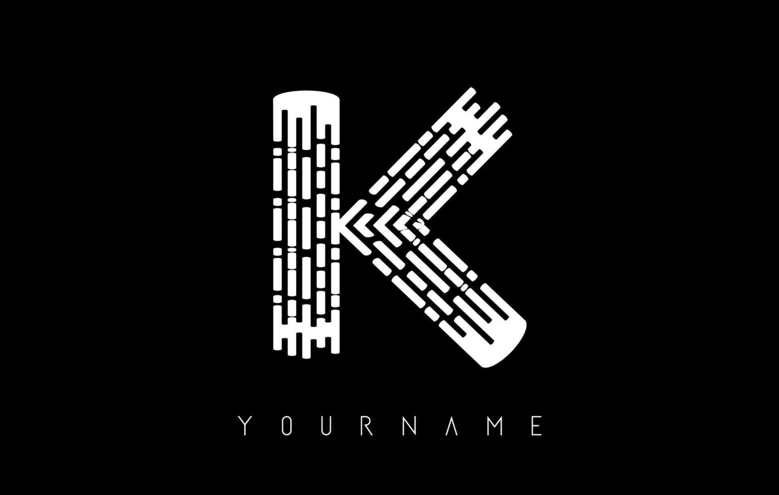 White K letter logo concept. Creative minimal monochrome monogram with lines and finger print pattern. vector