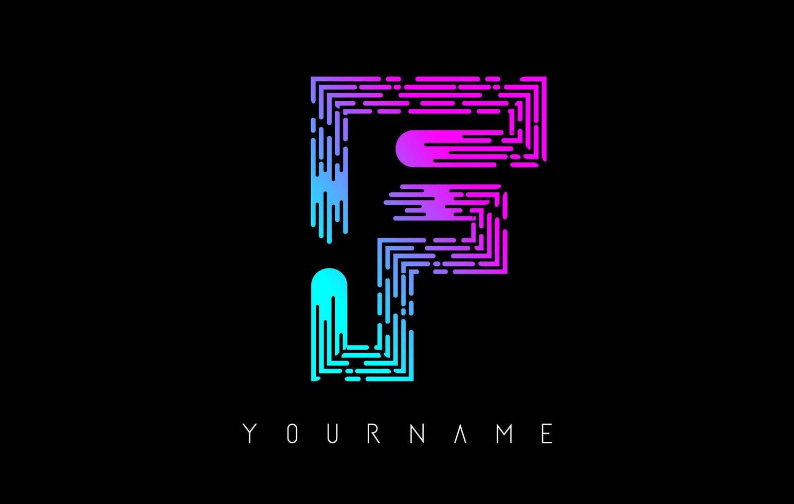 Vibrant pink and blue F letter logo concept. Creative minimal monochrome monogram with lines and finger print pattern. vector