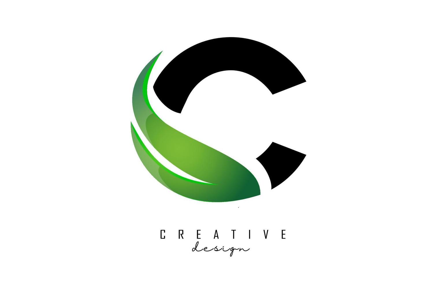 Vector illustration of abstract letter C with green leaf design.