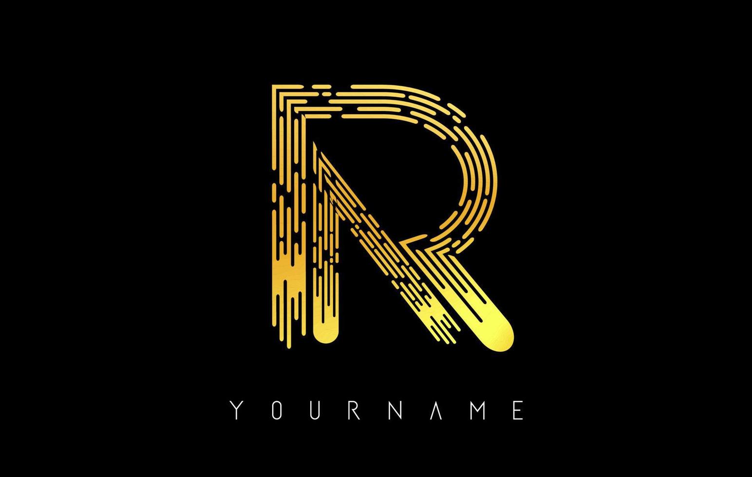 Golden R letter logo concept. Creative minimal monochrome monogram with lines and finger print pattern. vector