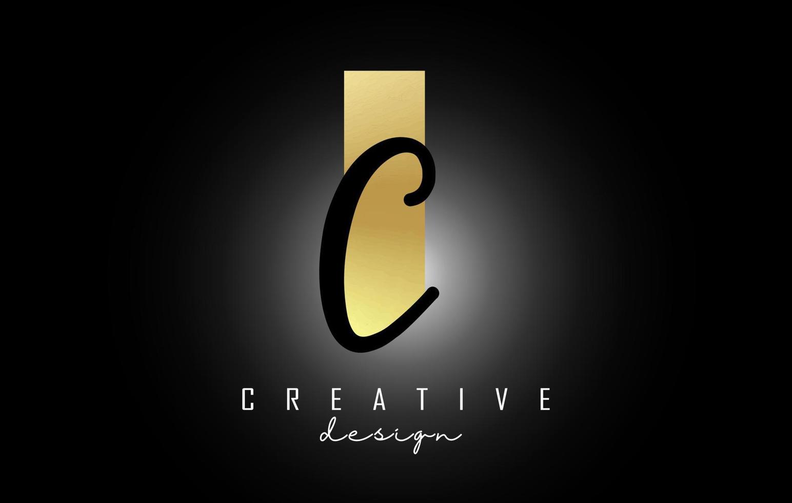 Golden Letters IC Logo with a minimalist design. Letters I and C with geometric and handwritten typography. vector