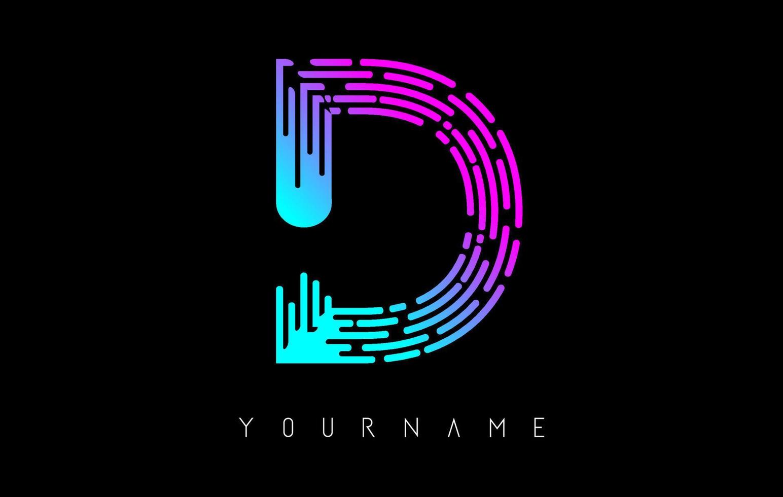 Vibrant pink and blue D letter logo concept. Creative minimal monochrome monogram with lines and finger print pattern. vector