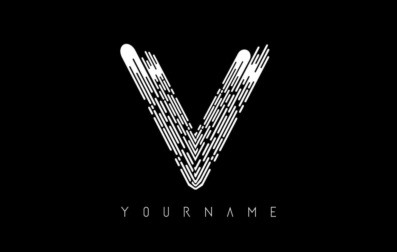 White V letter logo concept. Creative minimal monochrome monogram with lines and finger print pattern. vector