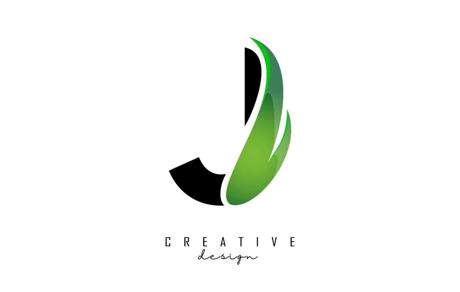 Vector illustration of abstract letter J with green leaf design.