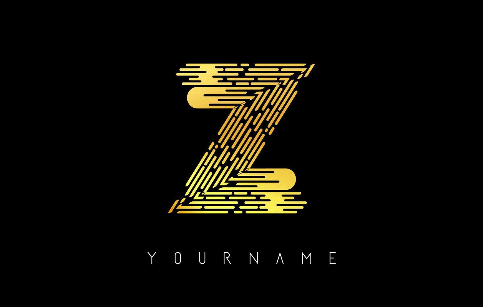 Golden Z letter logo concept. Creative minimal monochrome monogram with lines and finger print pattern. vector
