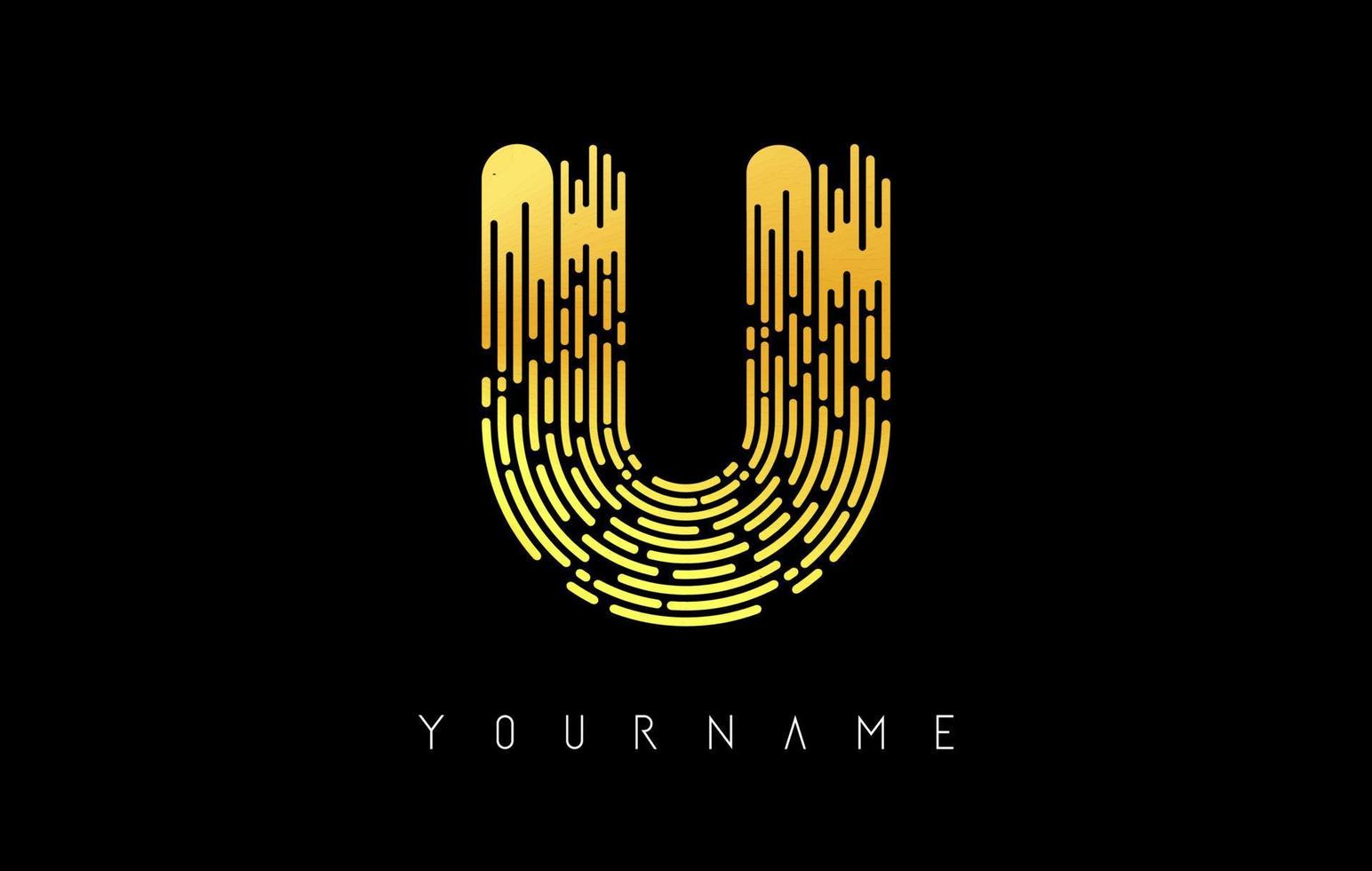 Golden U letter logo concept. Creative minimal monochrome monogram with lines and finger print pattern. vector