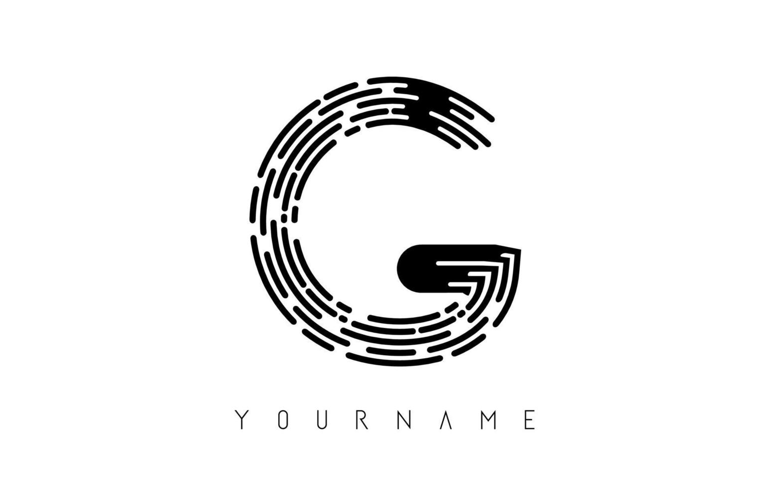 Black G letter logo concept. Creative minimal monochrome monogram with lines and finger print pattern. vector