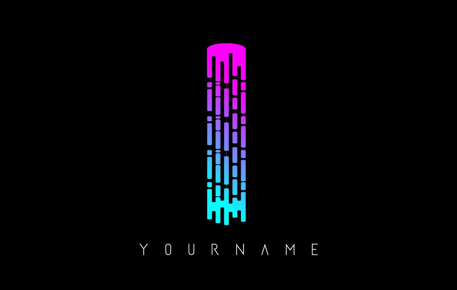Vibrant pink and blue I letter logo concept. Creative minimal monochrome monogram with lines and finger print pattern. vector