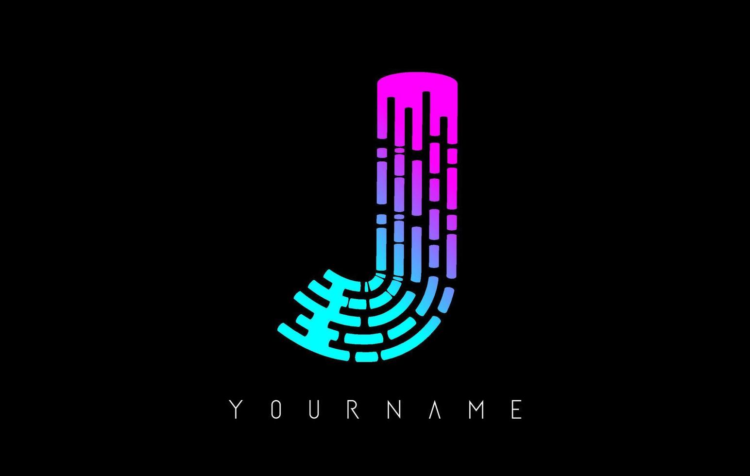 Vibrant pink and blue J letter logo concept. Creative minimal monochrome monogram with lines and finger print pattern. vector