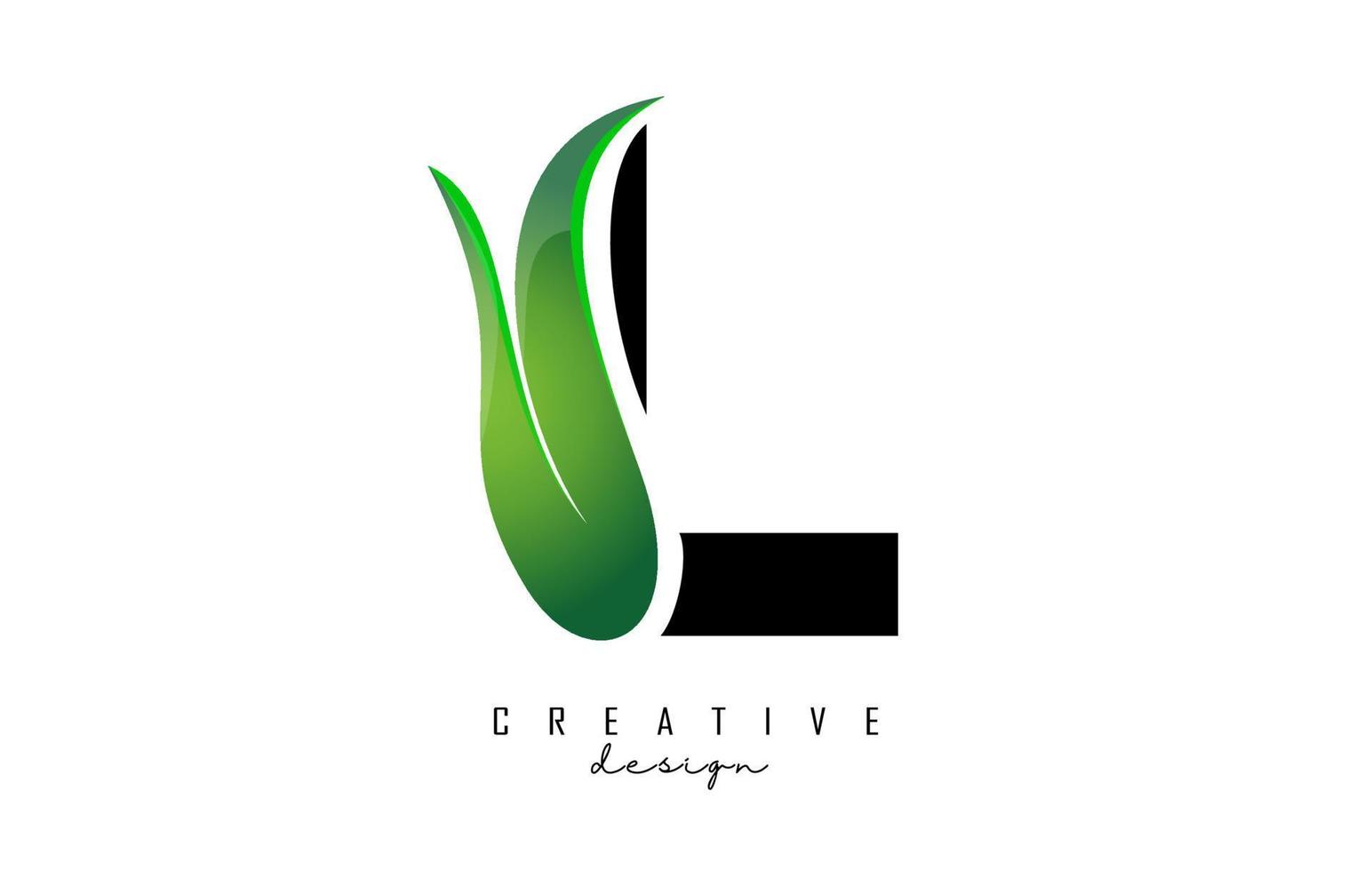 Vector illustration of abstract letter L with green leaf design.