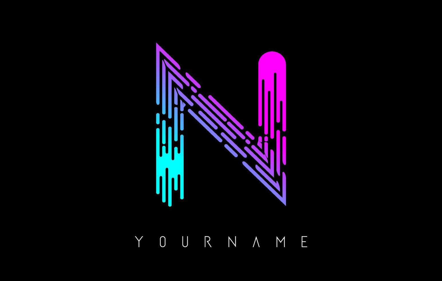 Vibrant pink and blue N letter logo concept. Creative minimal monochrome monogram with lines and finger print pattern. vector