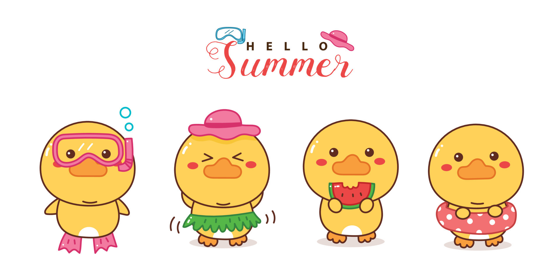 cute duck kawaii cartoon summer set. 8573784 Vector Art at Vecteezy