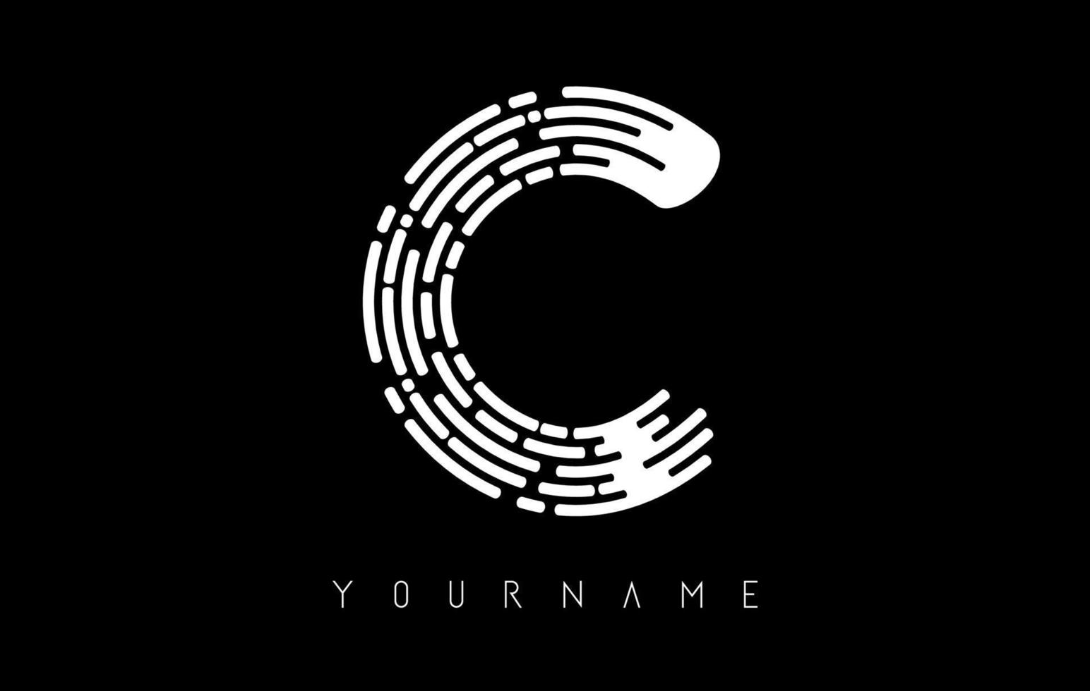 White C letter logo concept. Creative minimal monochrome monogram with lines and finger print pattern. vector