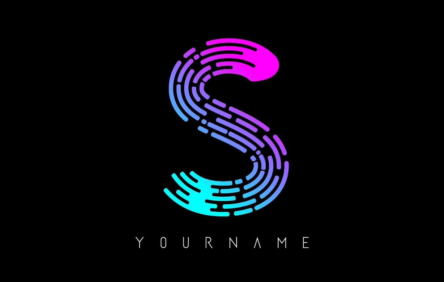 Vibrant pink and blue S letter logo concept. Creative minimal monochrome monogram with lines and finger print pattern. vector