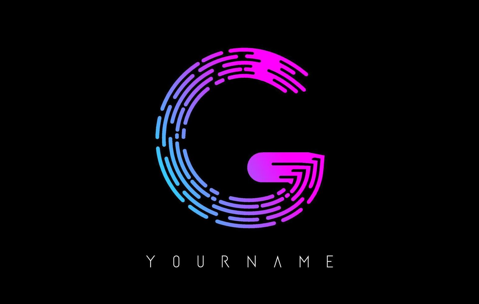 Vibrant pink and blue G letter logo concept. Creative minimal monochrome monogram with lines and finger print pattern. vector