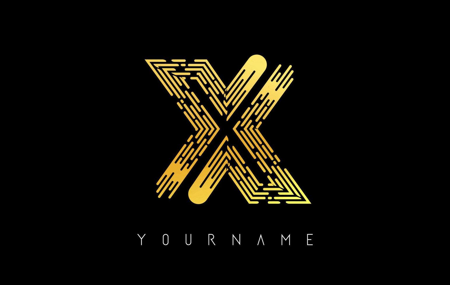 Golden X letter logo concept. Creative minimal monochrome monogram with lines and finger print pattern. vector