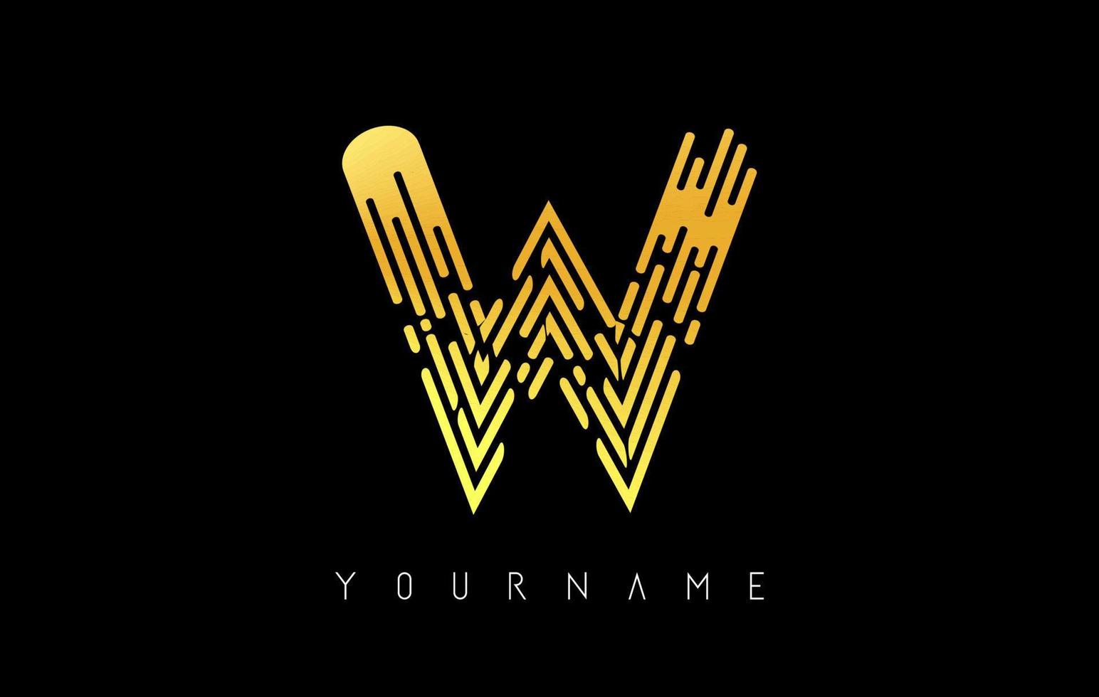 Golden W letter logo concept. Creative minimal monochrome monogram with lines and finger print pattern. vector