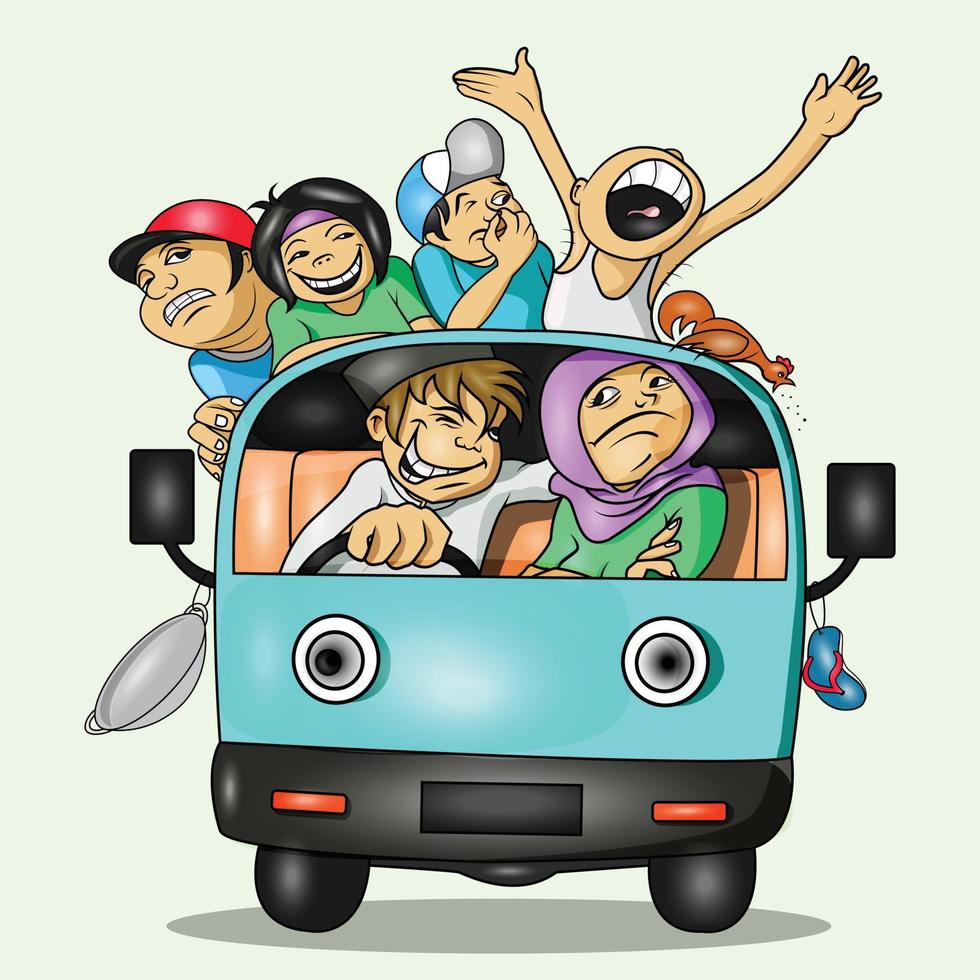 big family going on vacation vector