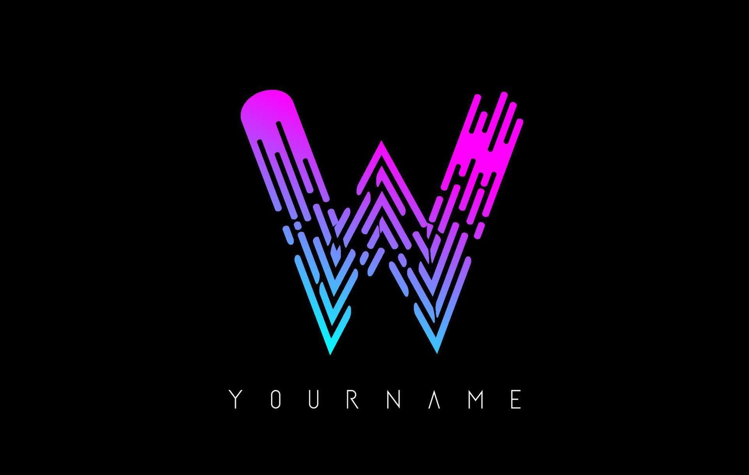 Vibrant pink and blue W letter logo concept. Creative minimal monochrome monogram with lines and finger print pattern. vector