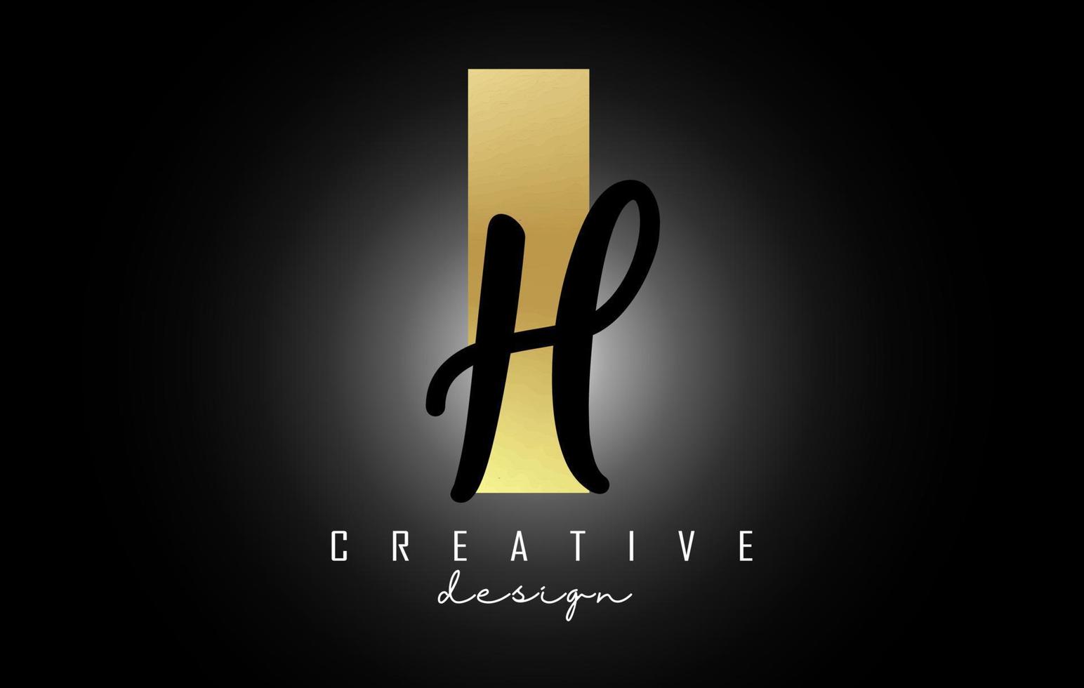 Golden Letters IH Logo with a minimalist design. Letters I and H with geometric and handwritten typography. vector