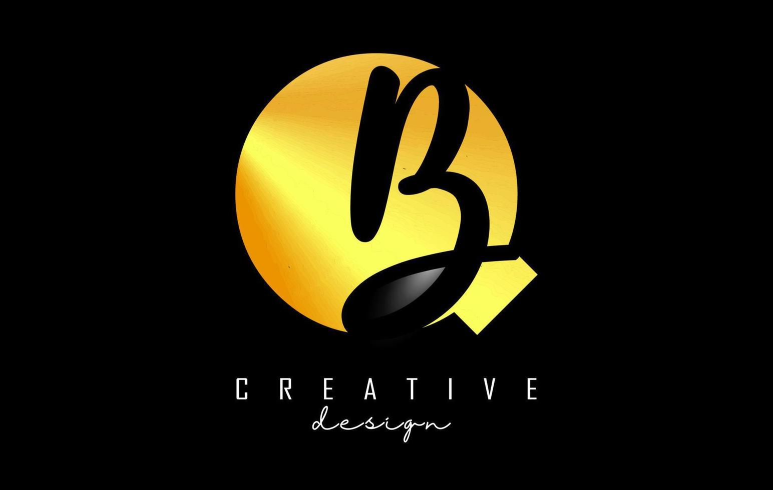 Golden Letters QB Logo with a minimalist design. Letters Q and B with geometric and handwritten typography. vector