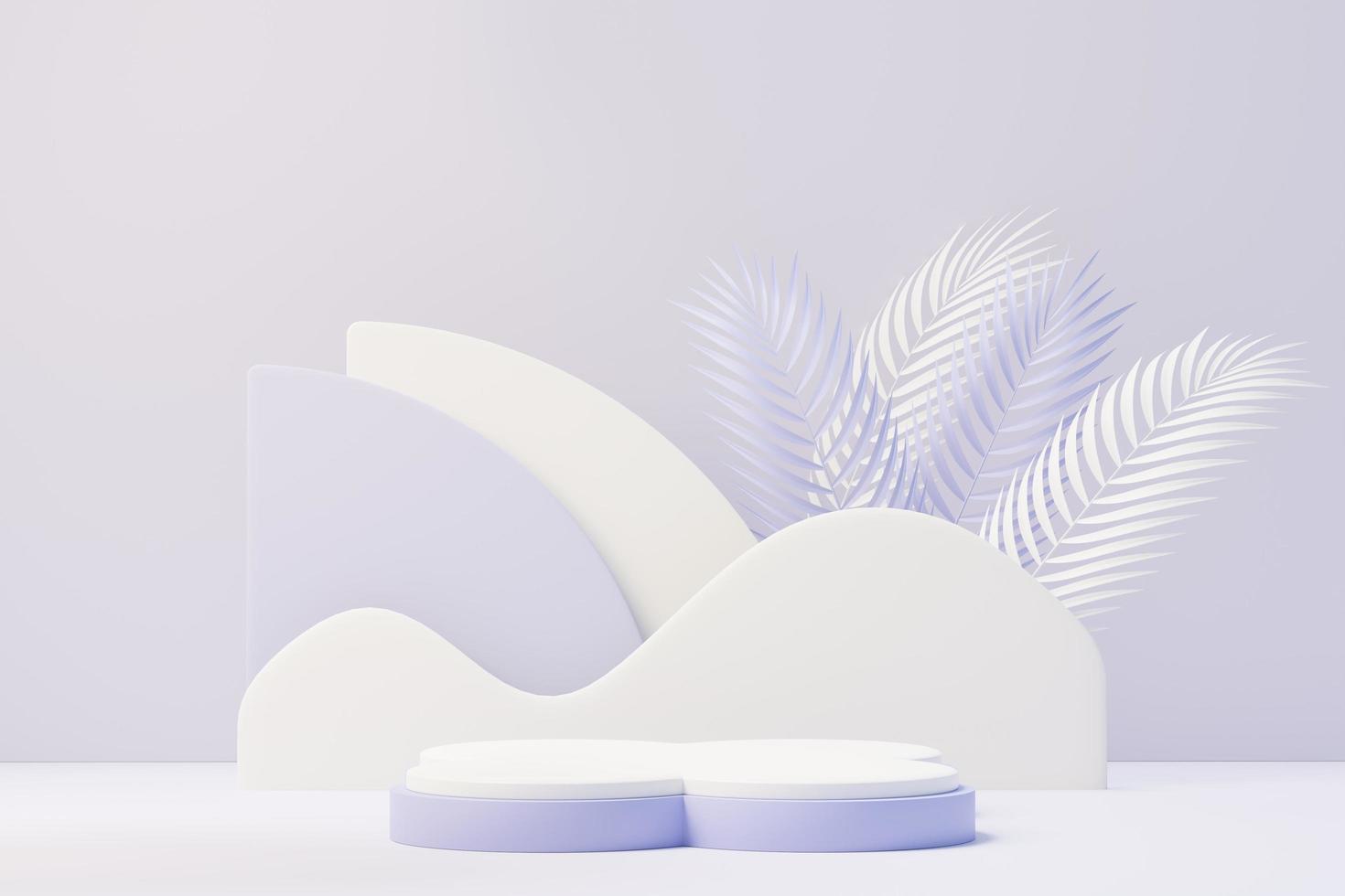3d render of Beauty podium with Very Peri color of the year 2022 design for product presentation and advertising. Minimal pastel sky and Dreamy land scene. Romance concept. photo