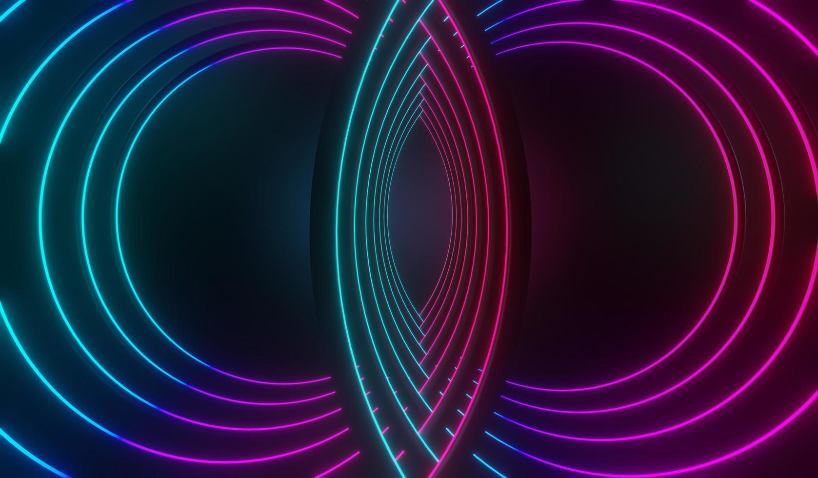 3d render of RGB neon light on darkness background. Abstract Laser lines show at night. Ultraviolet spectrum beam scene photo