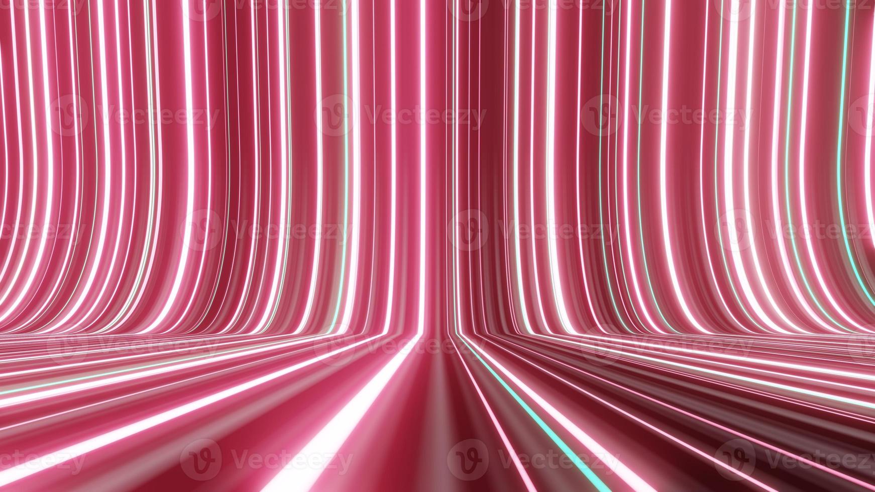 3d render of flash neon and light glowing on dark scene. Speed light tunnel through the city or urban. Technology internet of future network. Sci fiction of hyperspace interstellar travel. photo