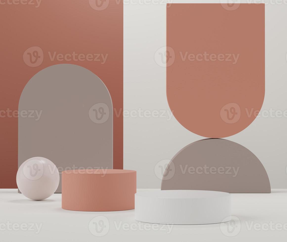 3d rendering of minimal scene of white blank podium with earth tones color theme. Display stand for product presentation mock up and cosmetic advertising. photo