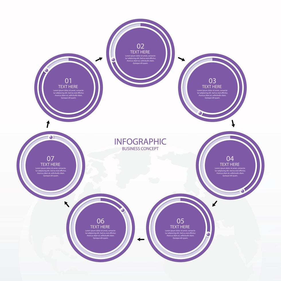 Basic circle infographic template with 7 steps, process or options, process chart, Used for process diagram, presentations, workflow layout, flow chart, infograph. Vector eps10 illustration.