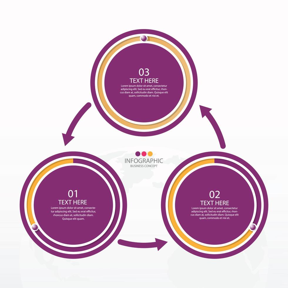 Basic circle infographic template with 3 steps, process or options, process chart, Used for process diagram, presentations, workflow layout, flow chart, infograph. Vector eps10 illustration.