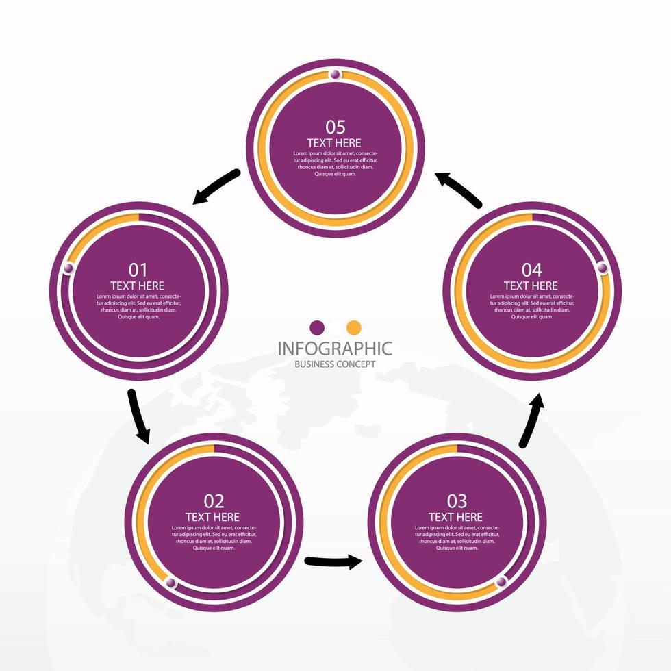 Basic circle infographic template with 5 steps, process or options, process chart, Used for process diagram, presentations, workflow layout, flow chart, infograph. Vector eps10 illustration.