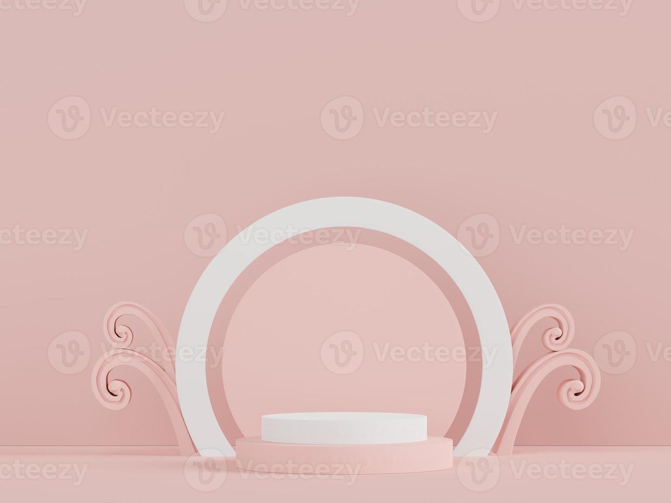 Podium for product placement with Retro modern and contemporary design. 3d rendering minimal scene for mock up and showing brand. Pedestal platform for cosmetic advertise. Various of arch simple. photo